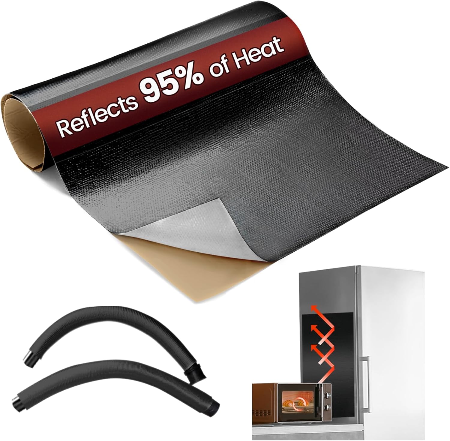 Heat Shield Automotive Aluminum Reflects 95% of Radiant Heat, 12" x 24" Stove Heat Shield to Protect Refrigerator, Heat Shield Wrap for Exhaust, Motorcycle, Wood Stove, Cabinet, Fireplace (Black)