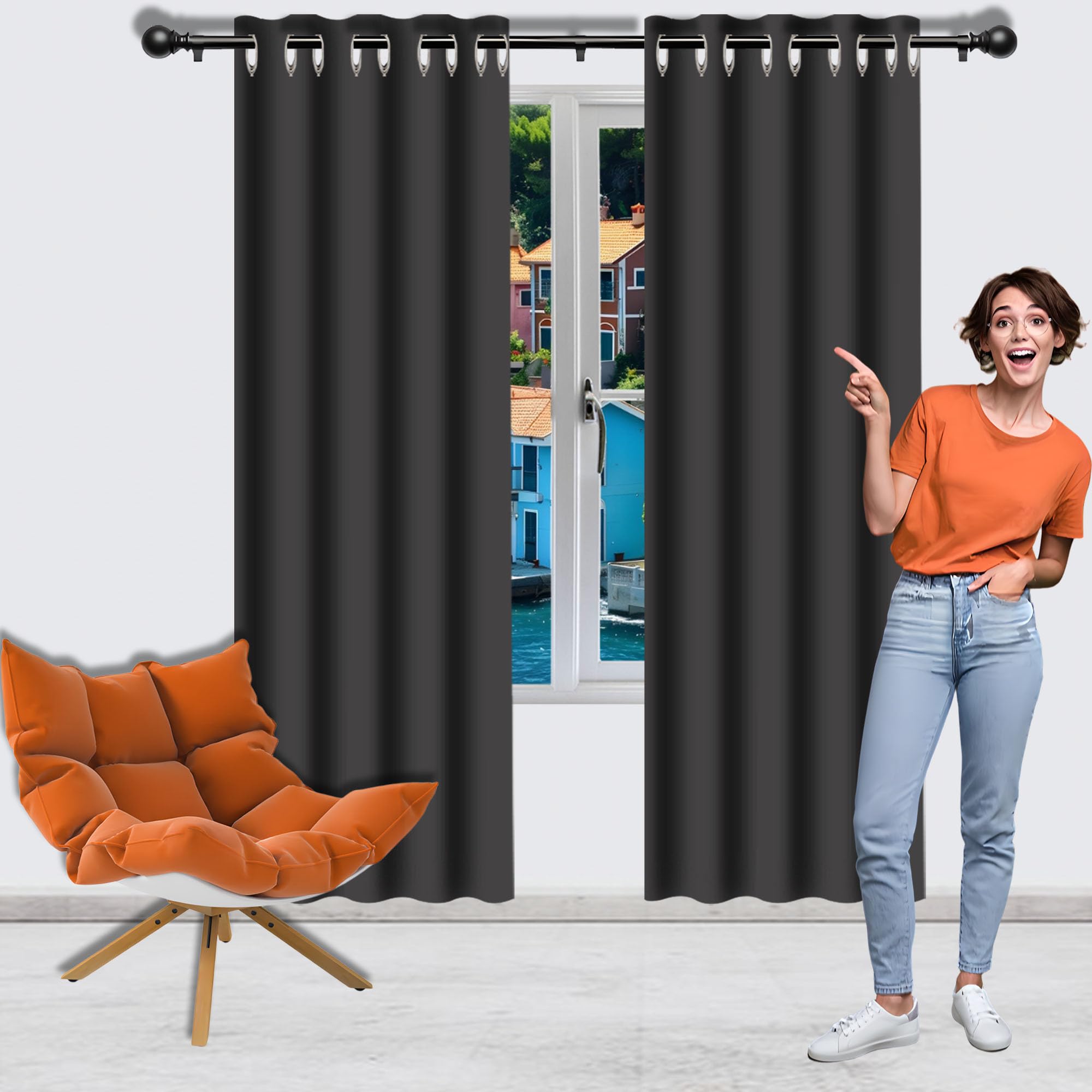 Rideau occultant 222 x 235 cm isolant thermique et rideaux anti froid gris