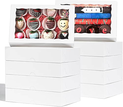24 cajas de galletas de 9  x 6 x 2 pulgadas con ventana, cajas de chocolate para bombas, cajas de macarrón para 12, cajas de fresas cubiertas de