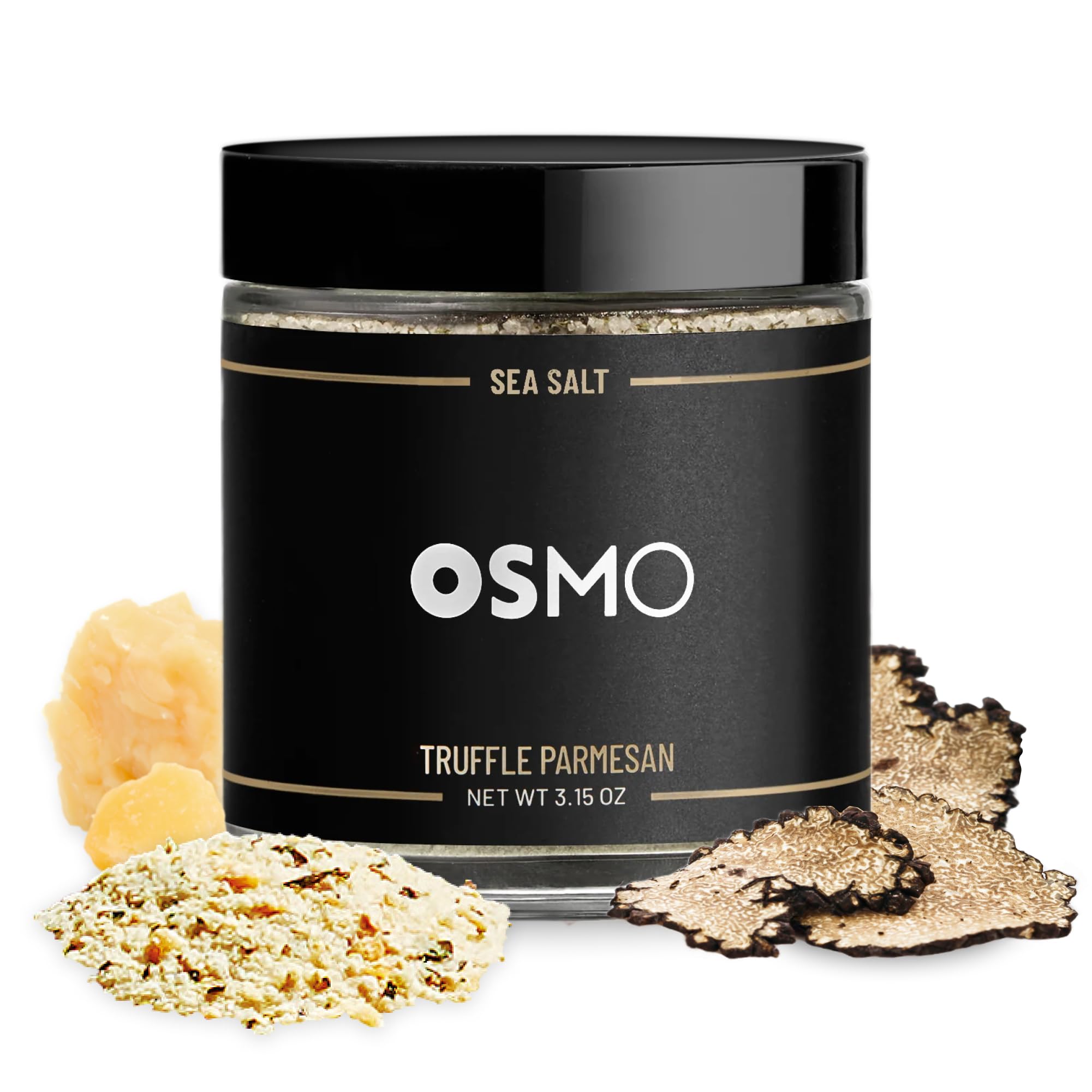 Osmo Truffle Parmesan Sea Salt - Gourmet Italian Black Truffle & Cheese Seasoning for Pasta, Popcorn & Grilled Vegetables - Natural Made in USA - 3.15oz