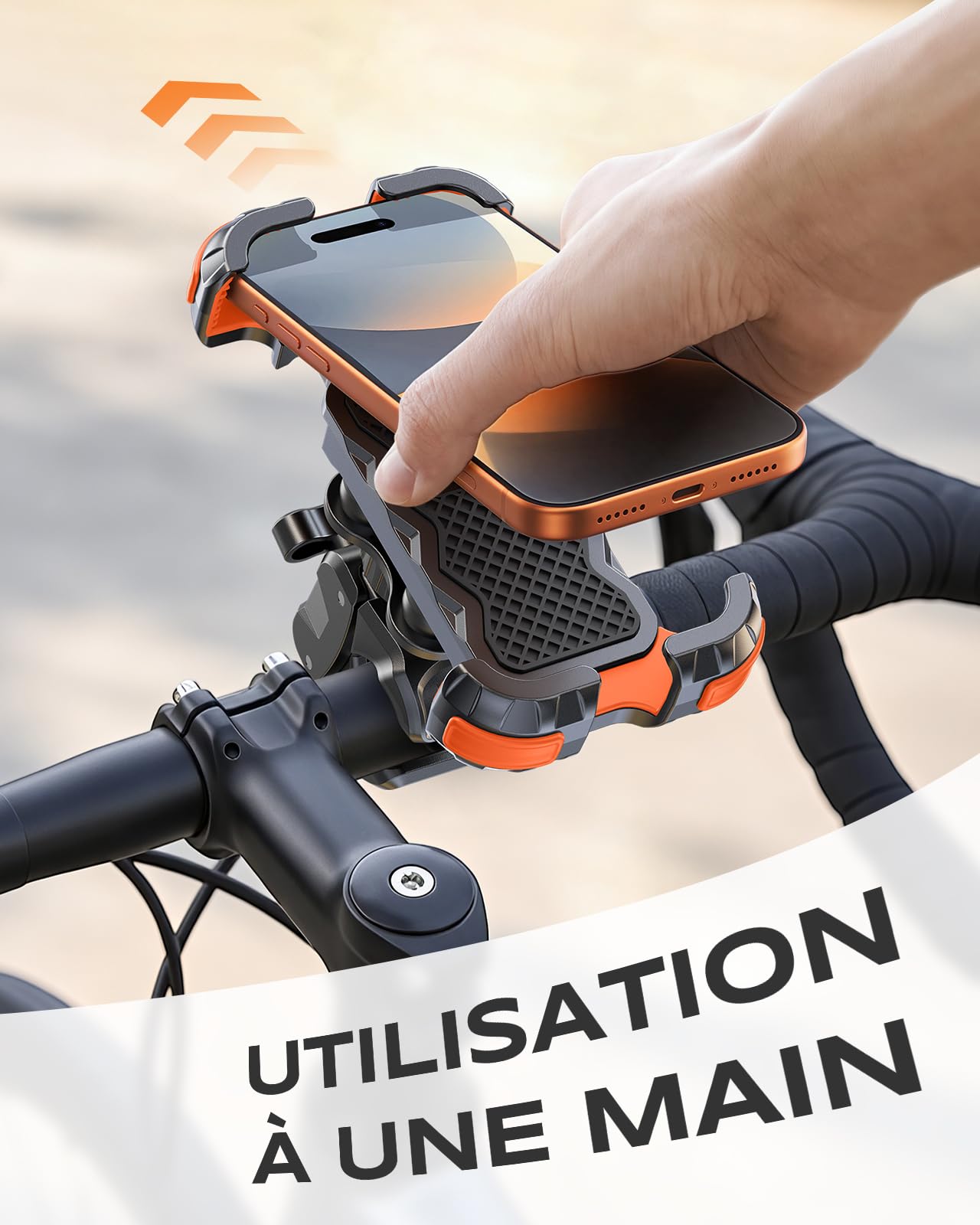 Babacom Support Telephone Moto Anti-Vibration, [1s Verrouillage Sécurisé & Antichoc] Support Telephone Velo Guidon, Accroche Solide & 360° Rotation, Installation Rapide, pour 4,7-6,8" Smartphone
