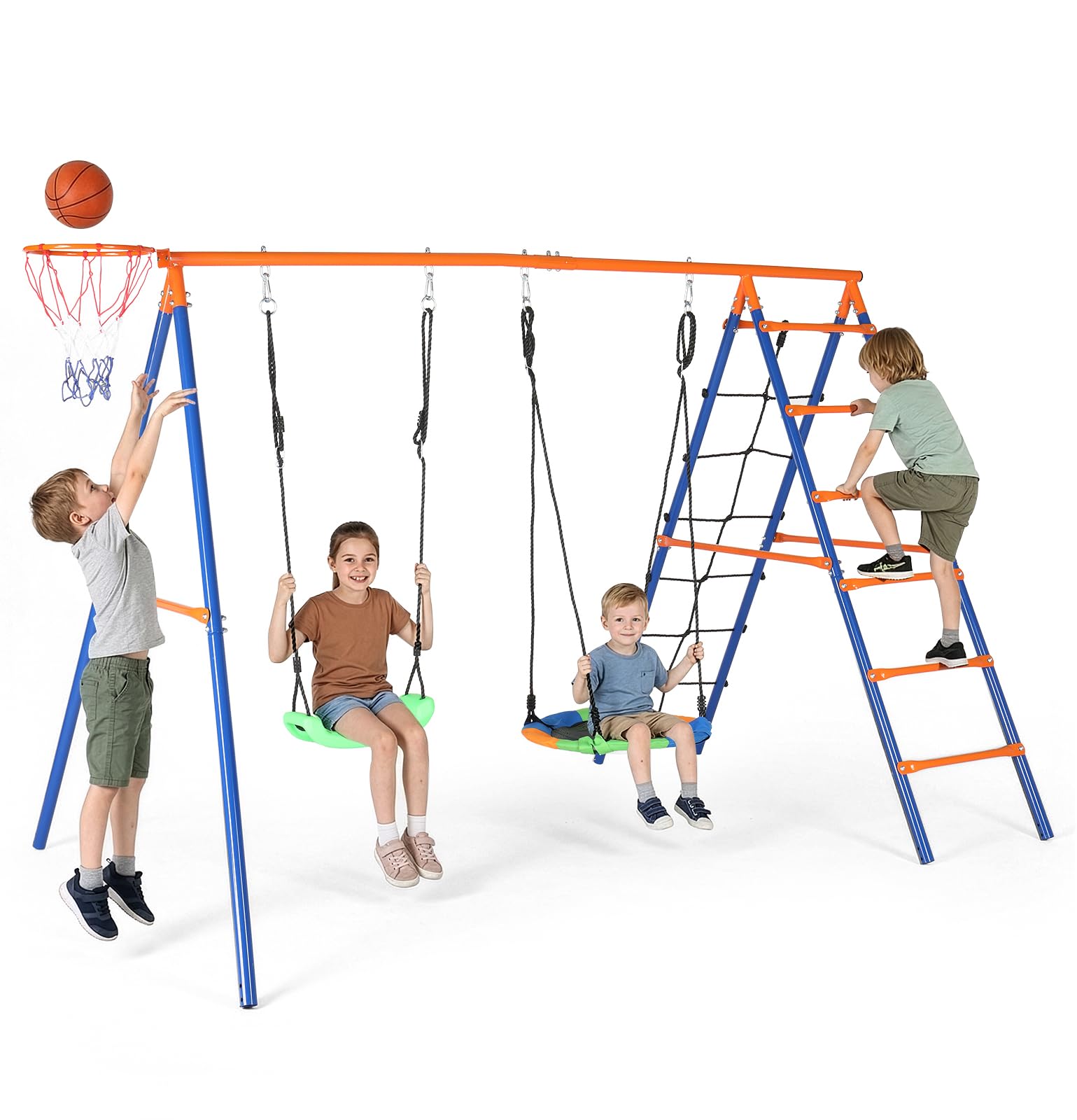 LEADZM Balancoire Exterieur avec Structure d'escalade, Panier de Basket