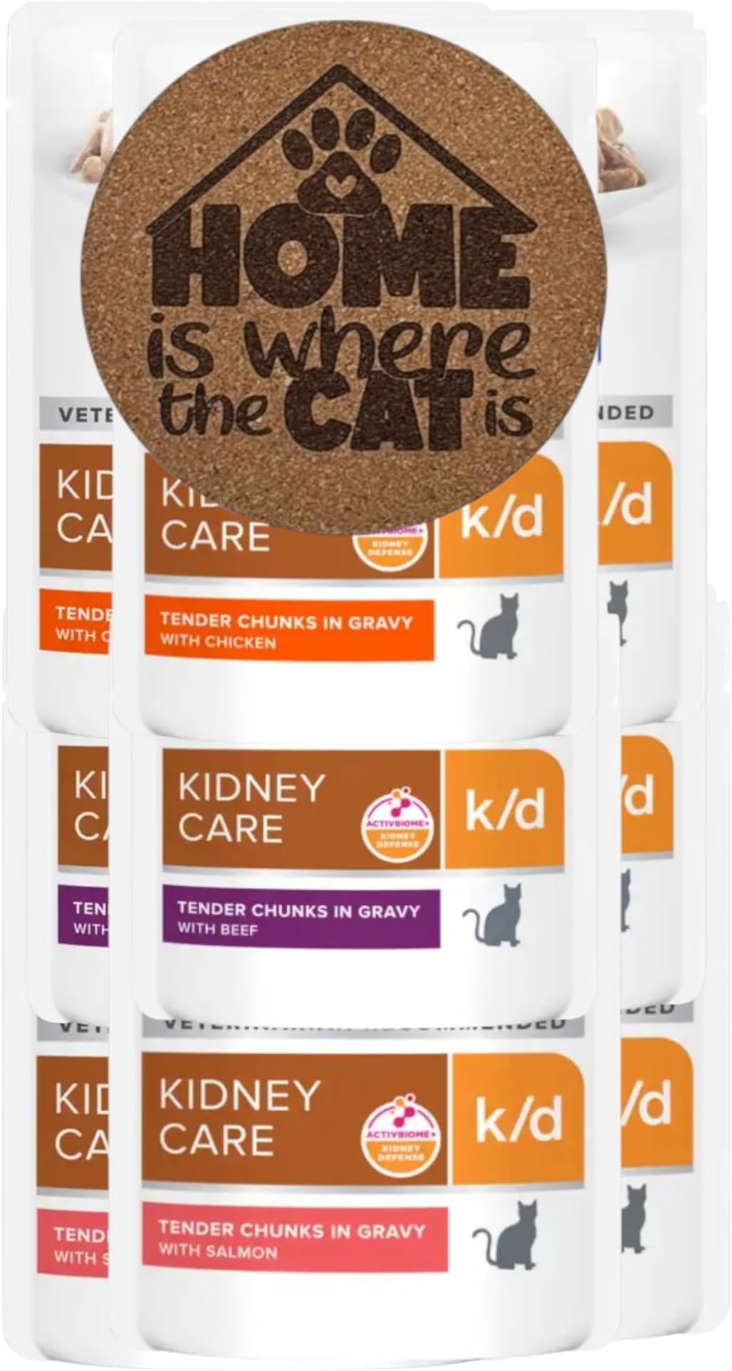 AETN Creations Kidney Care Renal K/D Wet Cat Variety Pack – 12 x 85g Chicken, Beef & Salmon Flavours for Kidney Support with AETN Exclusive Cat Quote Coaster