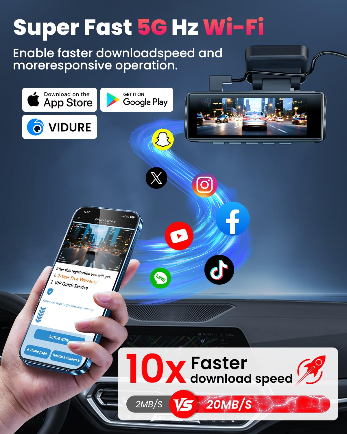 4K Dash Cam Vorne und Hinten, 5GHz WLAN Dashcam mit 64GB SD-Karte, Dual Car Dash Camera, Full HD Dash Cam mit APP-Steuerung, G-Sensor, WDR, USB, Loop Recording Einfache Einrichtung