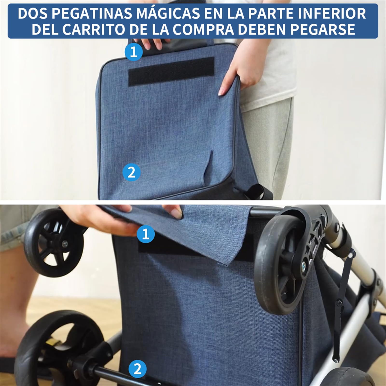 Carros de Compra, con Bolsillo para Congelados, 46L Carro de la Compra de 4 Ruedas, Carrito Compra Plegable de Aluminio (Azul)