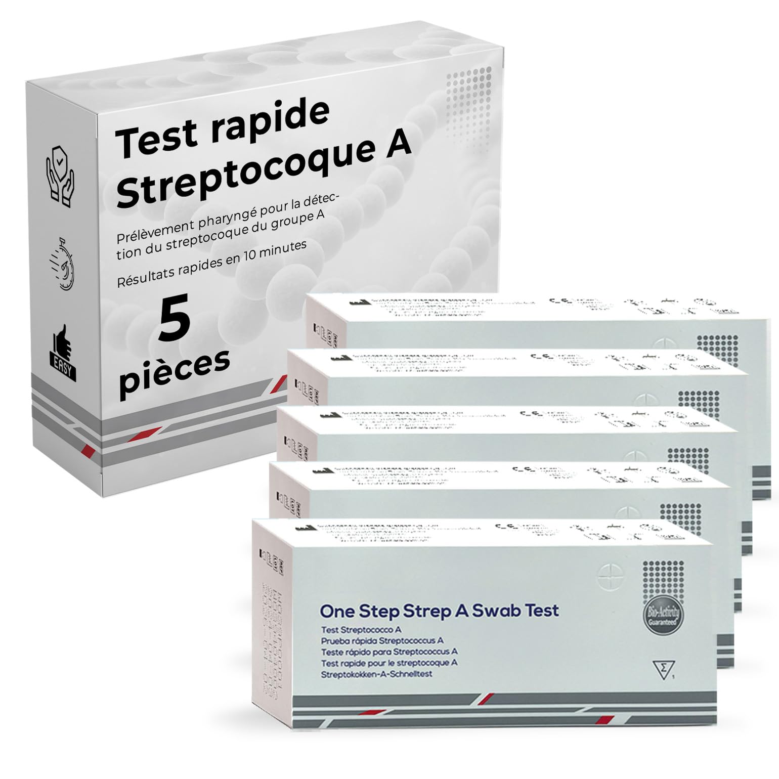 Test Rapide Streptocoque A Domicile – 5 Pièce | Écouvillon Pharyngé Détection Groupe A | Résultats 10 Minutes | Haute Précision | Facile à Utiliser