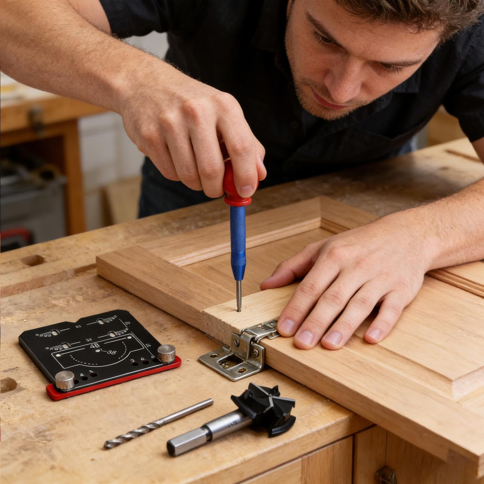 Plantilla de montaje para puerta de gabinete, herramienta posicionadora de alineación de hardware, ayuda de alineación de perforación de bisagras, para construcción, construcción, carpintería, cocina