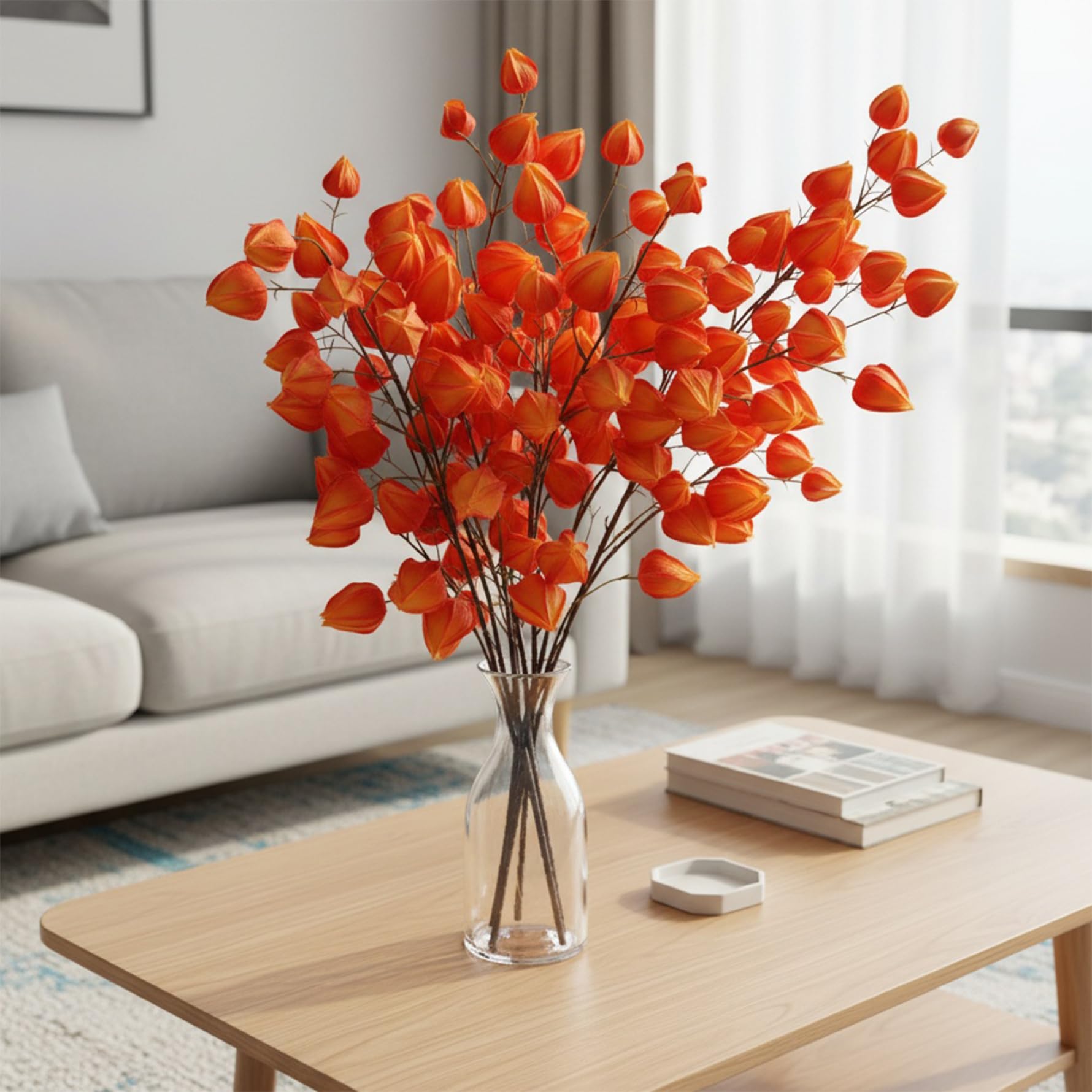 6 Stück chinesische Laternenblumen, künstliche Orangenzweige, 97 cm
