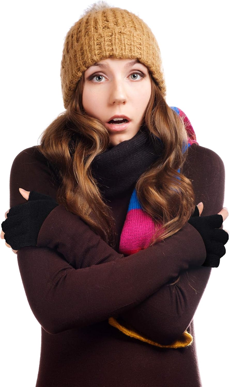 Miniatura 7 de SATINIOR 3 pares de guantes sin dedos para mujer, guantes de punto de medio dedo de invierno para mujeres y hombres