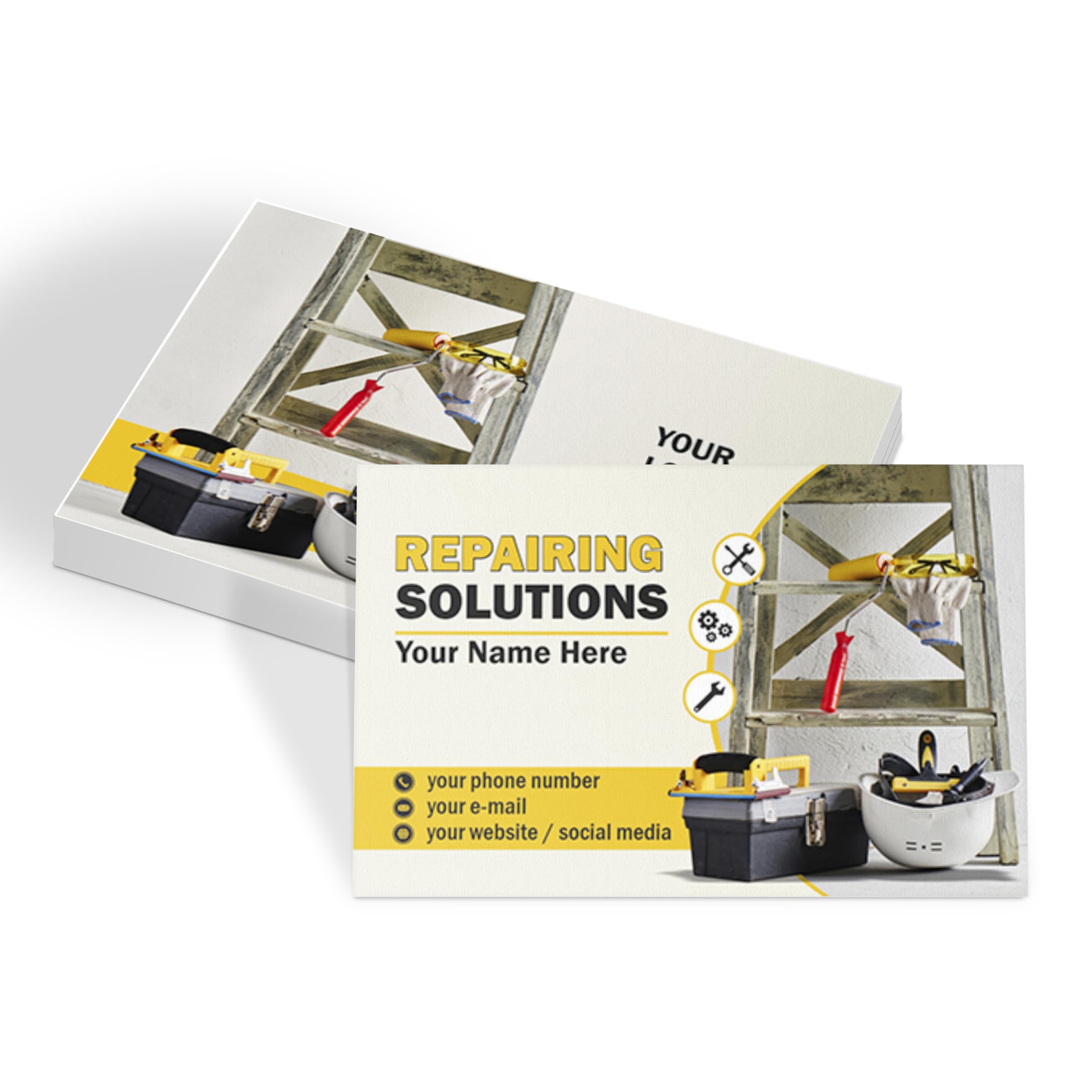 lepni.me Custom Handyman Business Cards with Your Name, Phone, Email Personalized White & Yellow Business Cards for Mechanic and Repairing Solutions Gloss or Mat, Simple or Laminated, All PCS โ image 1