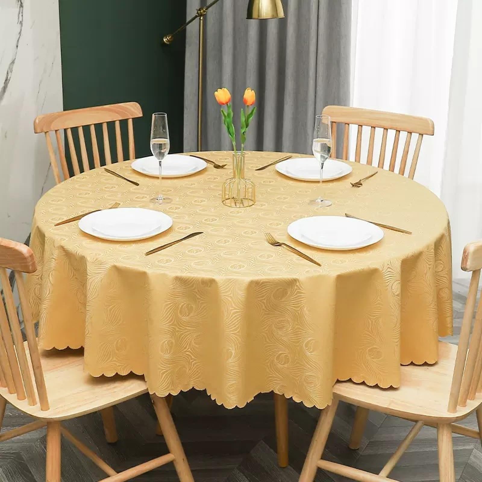 Runde PVC Tischdecke, abwischbar & wasserdicht, Schutz für Küche, Esszimmer, Outdoor, 140 cm Kunststoff-Tischaeckung für Innen- und Außenbereich