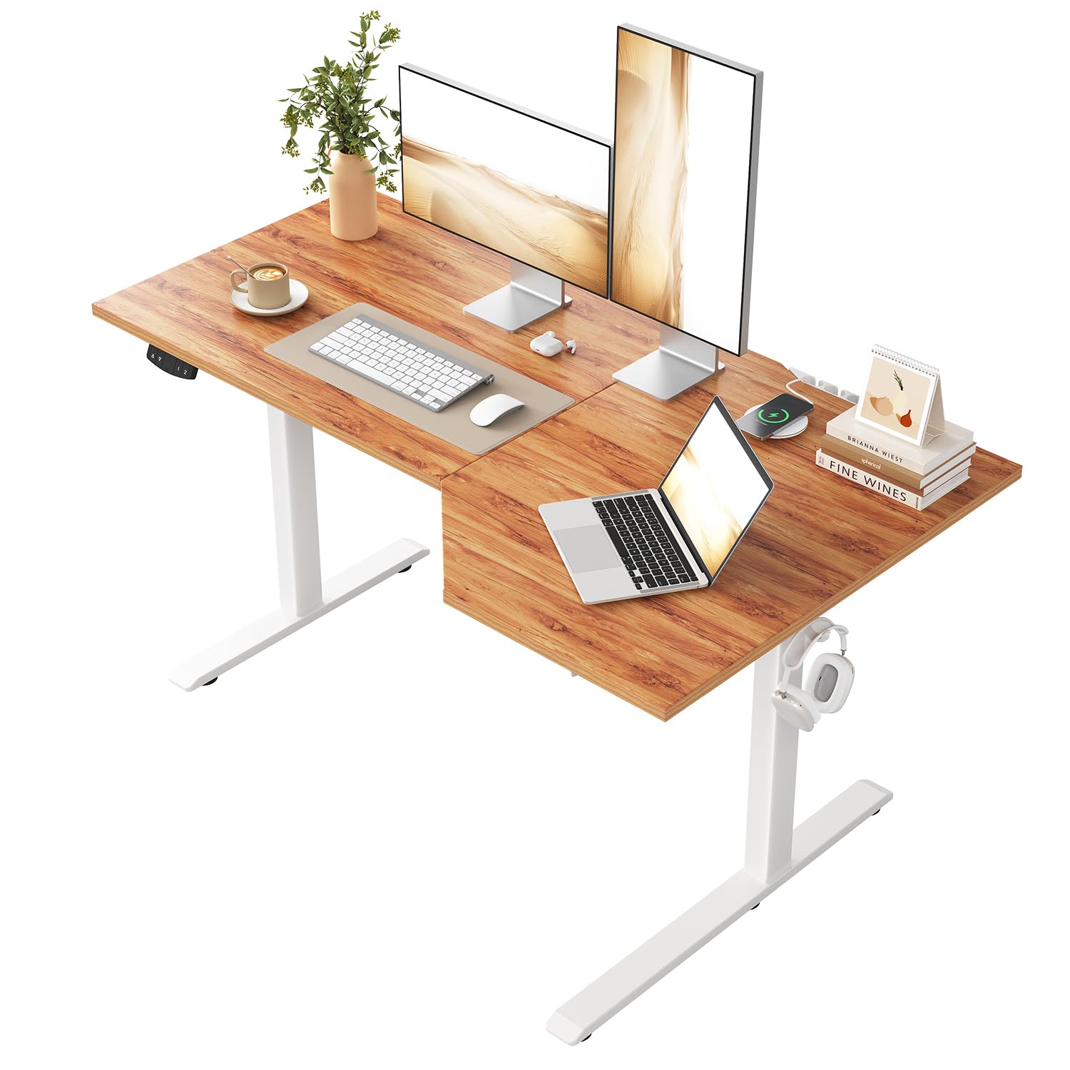 Klicelor L-förmiger Höhenverstellbarer Schreibtisch, 160 x (60-90 cm), Elektrischer Stehpult, Sitz-Steh-Schreibtisch für das Home Office, Ergonomischer Computertisch mit Spleißplatte, Hellbraun