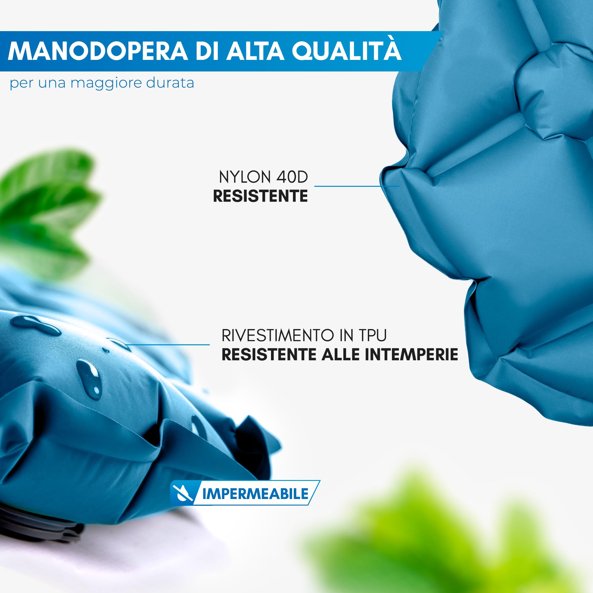 NORDMUT® Materassino Ultralight [con Kit di Riparazione] – Materasso Gonfiabile da Campeggio, Compatto – Materassino Outdoor Impermeabile per Tenda & Festival (Blu)