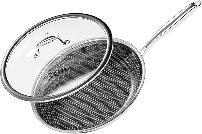 Nonstick Frying Pan with Lid 12-Inch, Durable Stainless Steel Skillet,