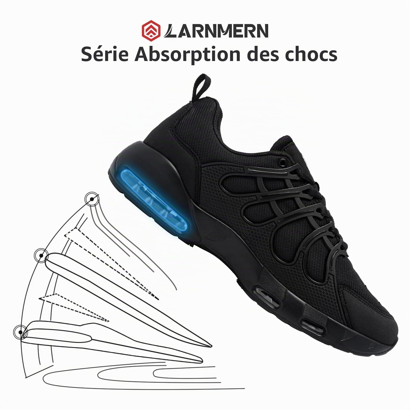 LARNMERN Chaussure Cuisine Homme Chaussures de Cuisine Hydrofuges Travail Semelles Antidérapantes Les Baskets de Chef Serveur Personnel Médical Baskets,Noir 44.5 EU