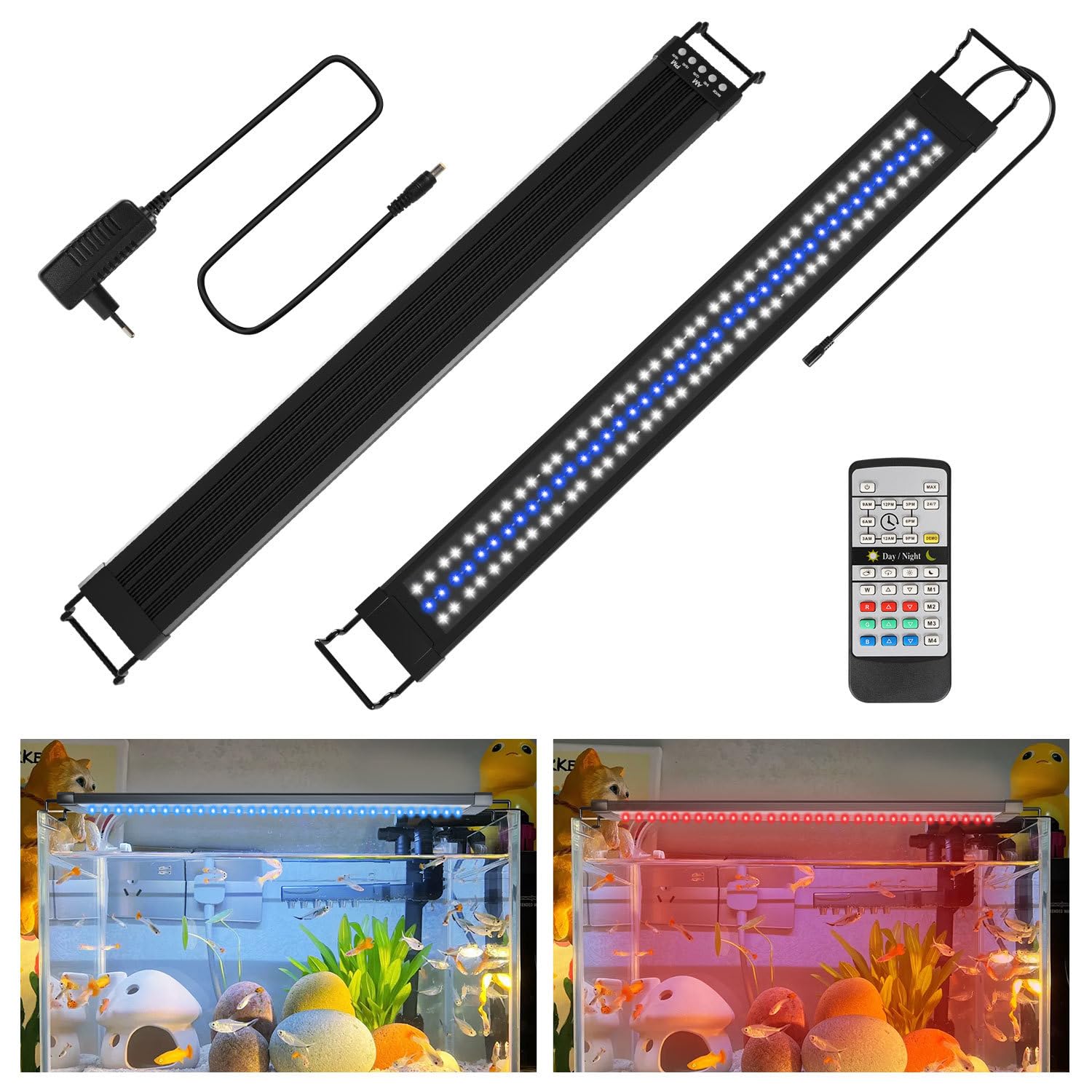 Aquarium LED Beleuchtung, 24/7 Vollspektrum Aquarium Licht, 10 Helligkeitsstufen Dimmbar, 30W Aquariums Pflanzenlicht mit ausziehbarer Halterung, für 90-120cm Fischtank