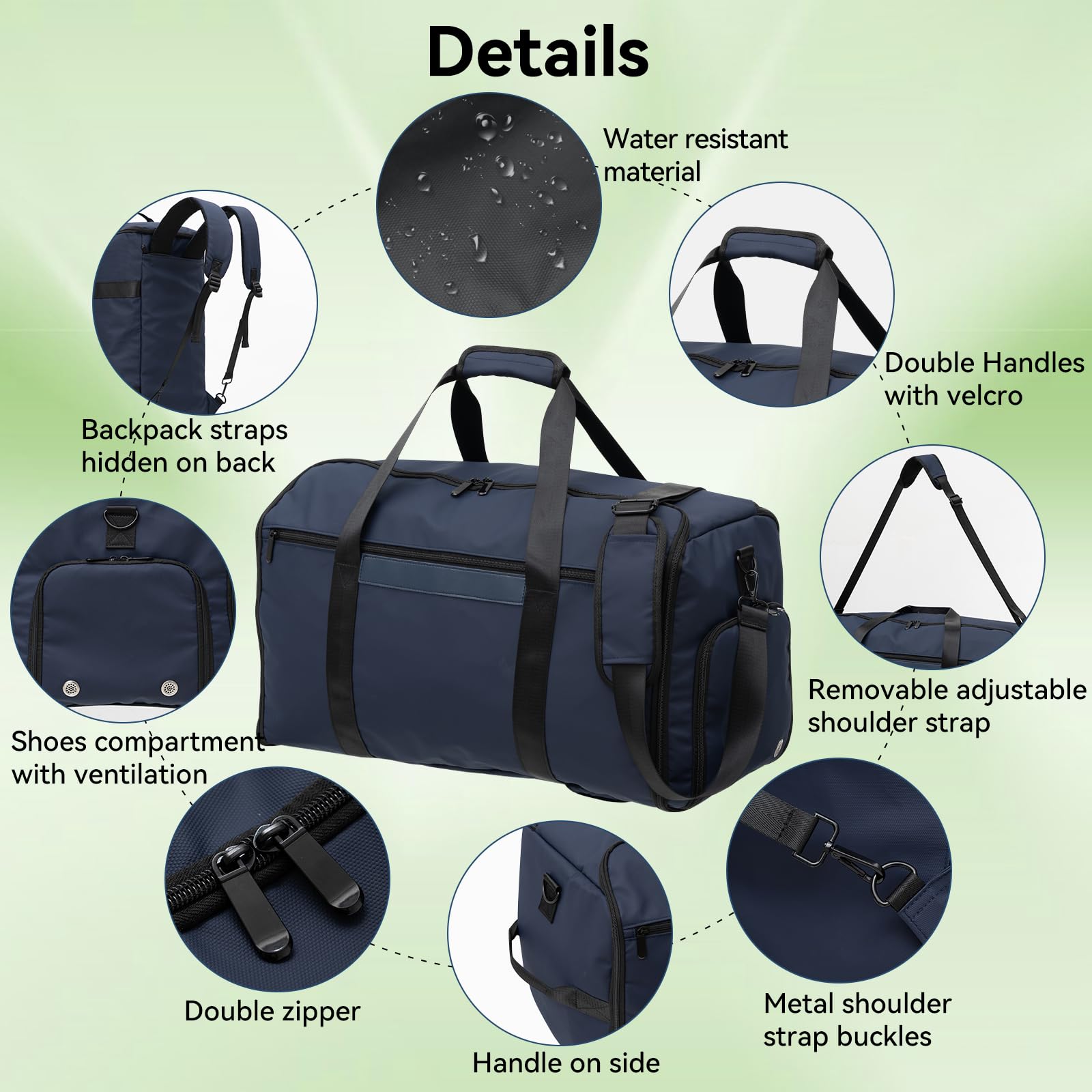 GARPROVM Sac de voyage 4 en 1 convertible, sac à vêtements avec compartiment à chaussures amovible, sac à costume, pliable, sac à dos, sac à dos, sac à vêtements, sac à vêtements pour le week-end