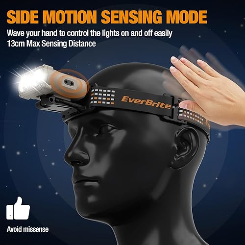 Miniatura 3 de EverBrite Luces de sombrero recargable con clip con sensor de movimiento, 3 modelos LED de 180 lámpara de cabeza ajustable para llevar y clip para