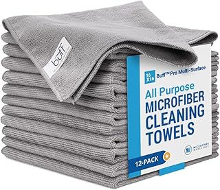 Buff Microfiber Cleaning Cloths (12 Pack) | Size 16" x 16"| All Purpose Microfiber Towels - Clean, Dust, Polish, Scrub, Ab...