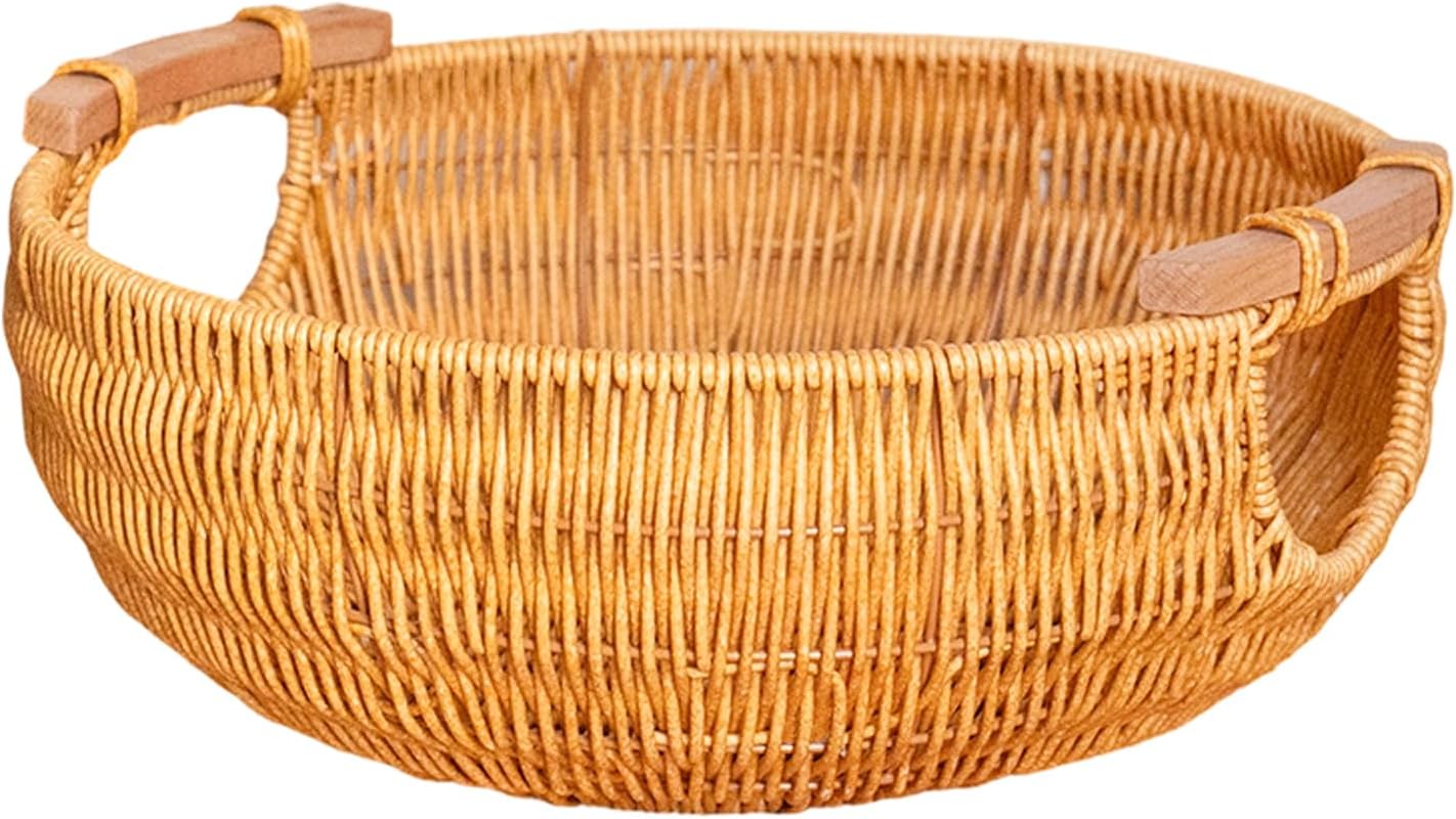 Storage Basket with Wooden Handle Fruit Basket Storage Basket Solid PP + Iron Frame Construction Ideal for organizing fruits, snacks, and toys. (Brown)