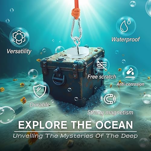 Miniatura 18 de Imán de pesca de neodimio, fuerza de tracción de 150 libras, imán fuerte de tierras raras con perno de ojo avellanado para colgar, hogar, cocina