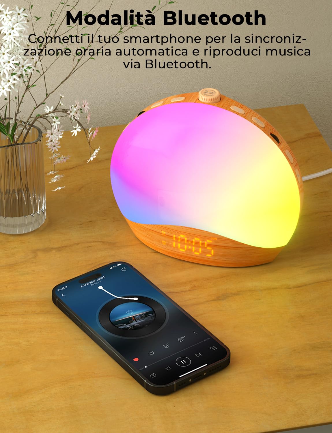 LIORQUE Sveglia Simulazione Alba, Doppia Sveglia, 20 Livelli, 9 Colori | Sveglia Comodino, Rumore Bianco, Luce Notturna, Modalità Weekend, Snooze, 22 Suoni, FM/Bluetooth, 5W USB