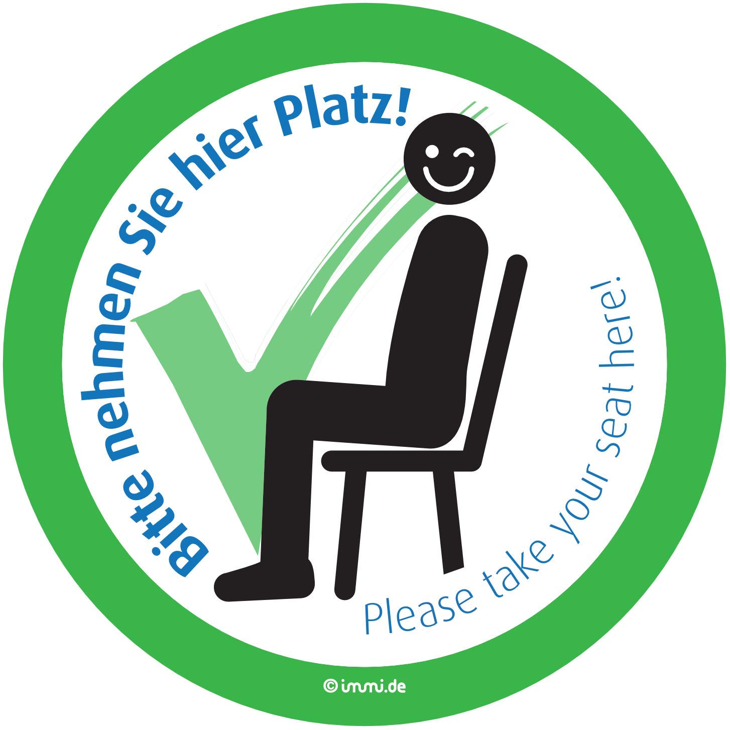 immi 4x Sitzplatz-Markierung Aufkleber (leicht ablösbar) - Bitte nehmen Sie hier Platz, 95mmØ