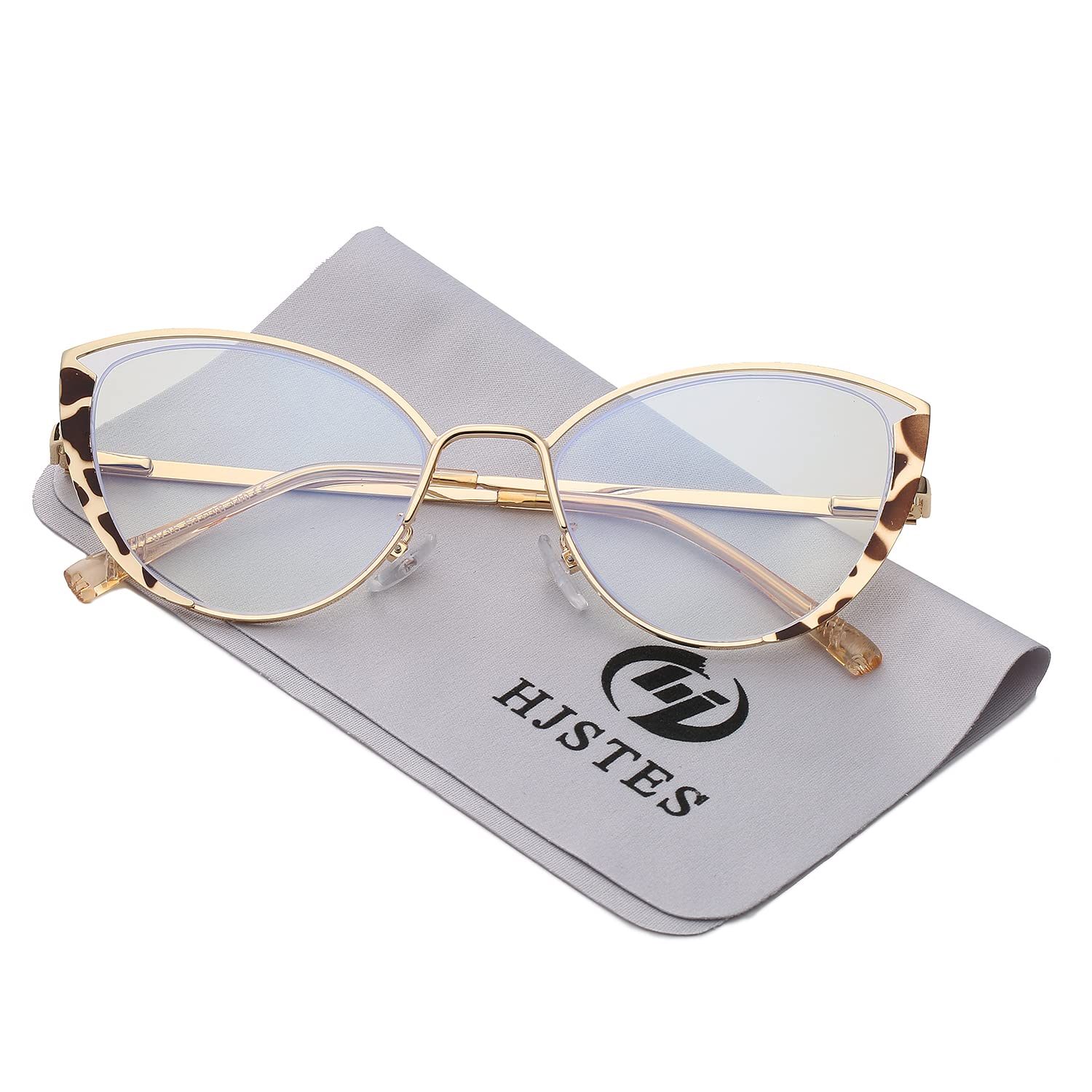 HJSTES Blue Light Blocking Glasses Women Trendy Cat Eye Metal Frame Computer Reading Eyewear(Leopard)