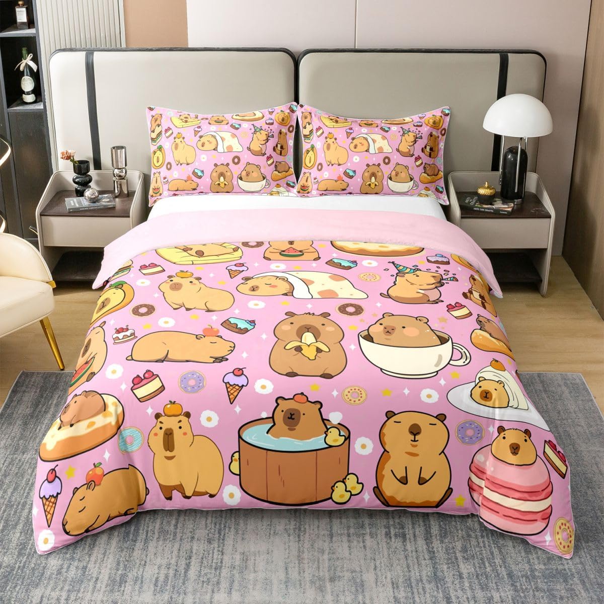 Erosebridal Capybara 100% Cotton Duvet Cover Full for Kids Boys Girls,Cute Animal Bedding Set,Capybara Lovers Bed Set,Rustic Farmhouse Comforter Cover with 2 Pillowcases Bedroom Decor