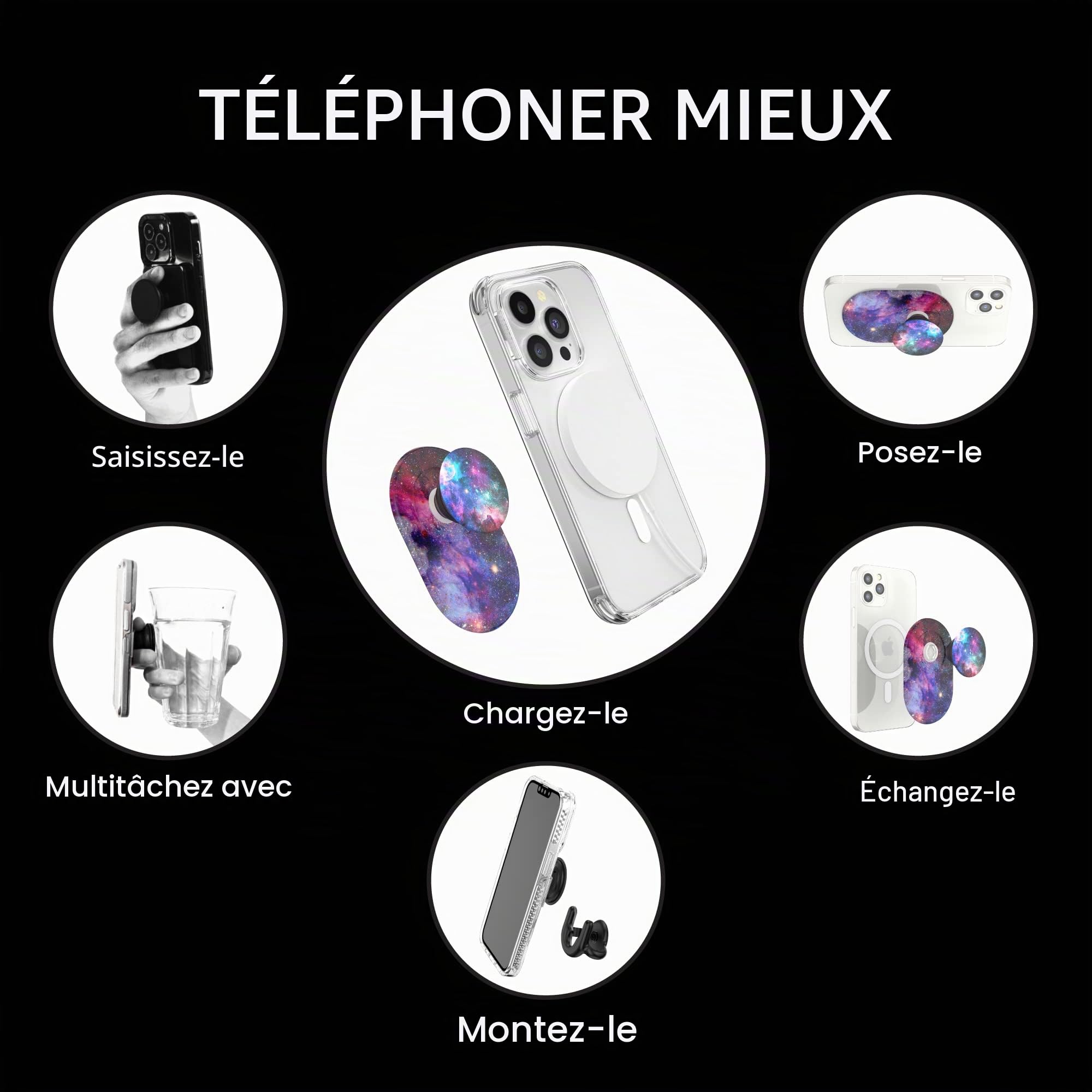 PopSockets: PopGrip pour MagSafe - Support et Poignée pour Smartphone et Coques avec un Top Interchangeable - Blue Nebula