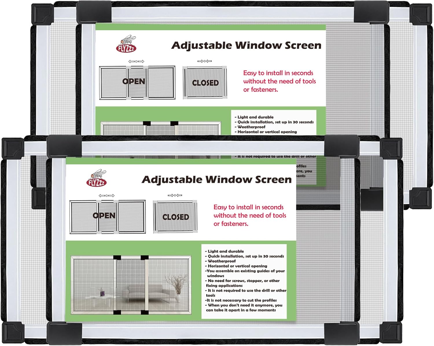 FLYZZZ Adjustable Window Screen Small Expandable Window Screens, (9.84'' High by 16-28'' Wide, B) 2 Packs Suitable for Window Openning Width Size 16''-28''? 20% Smaller Than Standard Screens 9.84''H X 16''-28'' W 2packs