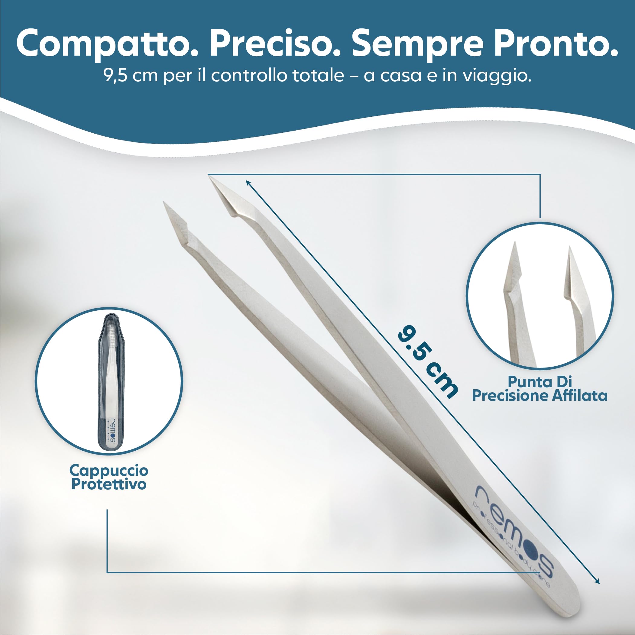 REMOS Pinzetta combinata in acciaio inox 9,5 cm - 2in1 per doppie punte e capelli - Satinato