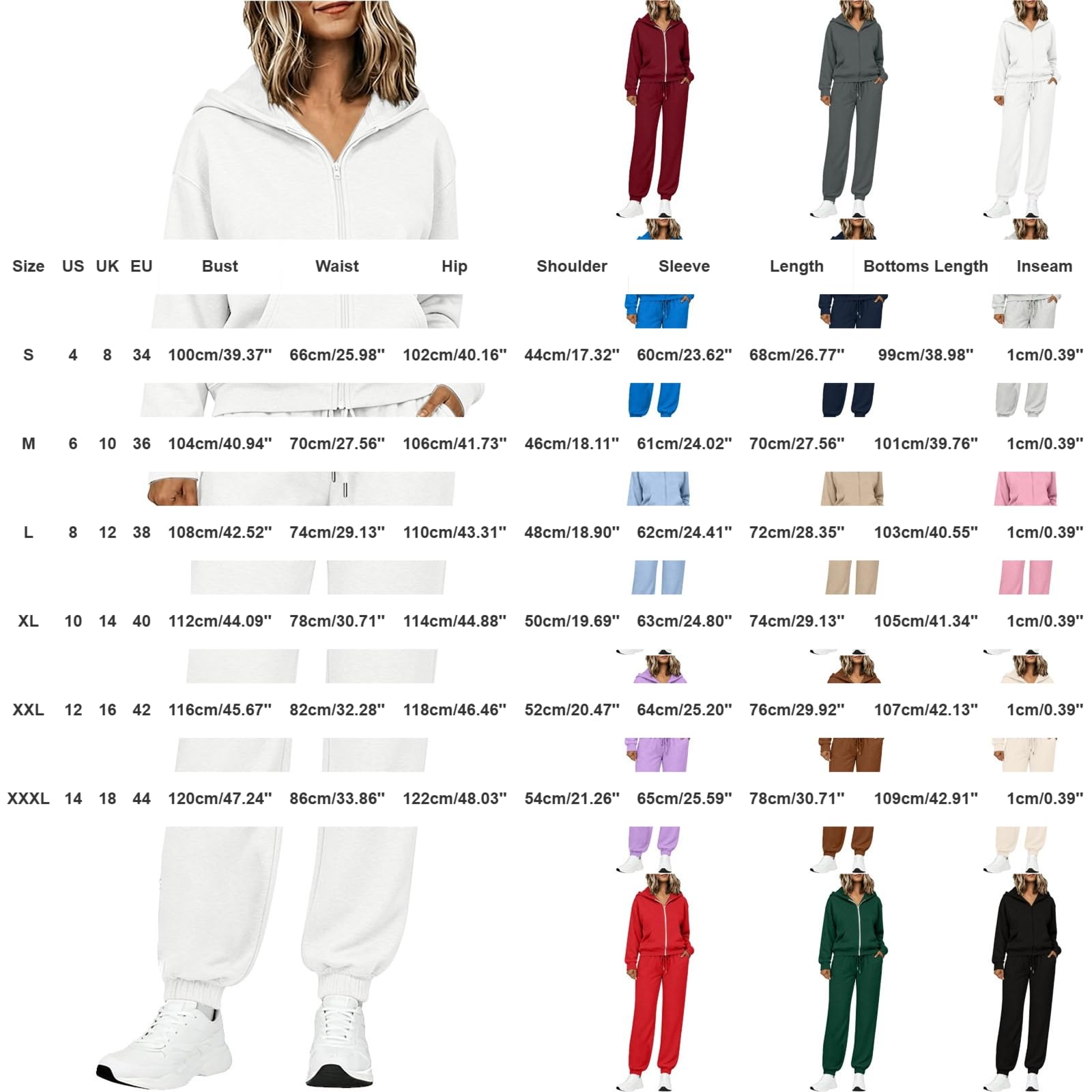 Tuta Donna Sportiva Invernale Felpa con Zip e Cappuccio Pantaloni