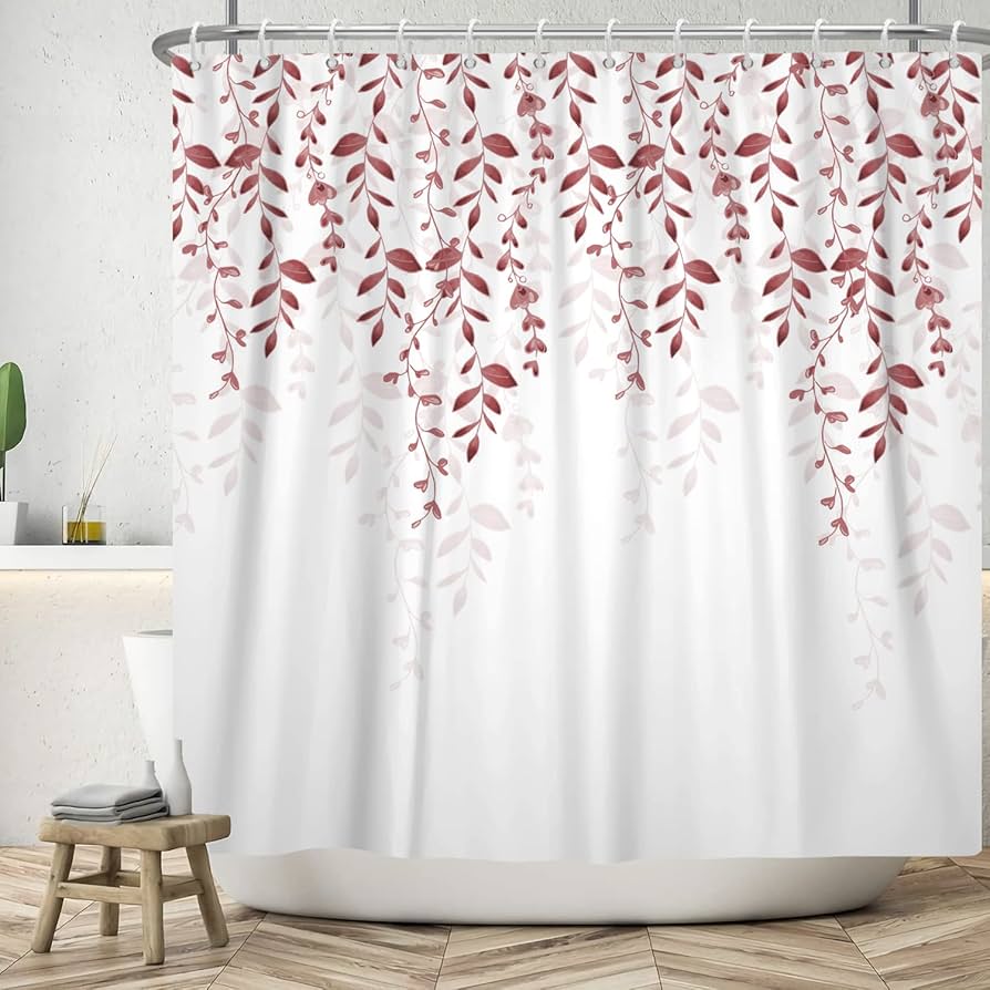 Bovlleetd Tende da Doccia con Piante 152x183 cm Acquerello Rosso Foglie di Eucalipto Tenda da Doccia Rami di Salice Primavera Paesaggio Botanico Tenda da Bagno Tenda da Vasca Impermeabile