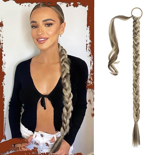 SOFEIYAN Extensión de cola de caballo de trenza larga con banda para el cabello, lacio, elegante, envolvente, extensiones de cabello trenzado, cola