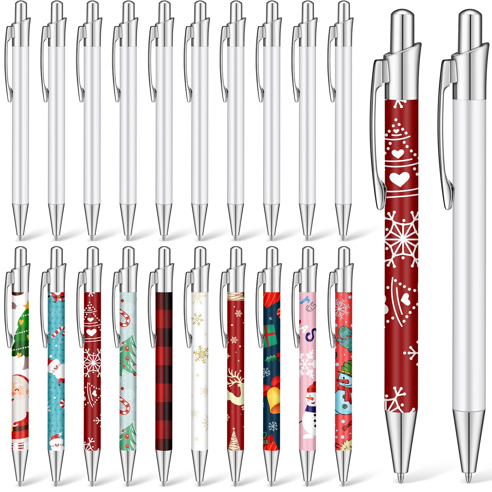 Yexiya 10 Pcs Sublimation Pen Blank Heat Transfer Sublimation Ballpoint Pen with Clip Shrink Wrap White Aluminum Customized Gift Personalized Favor for Christmas DIY Office School Stationery Supplies