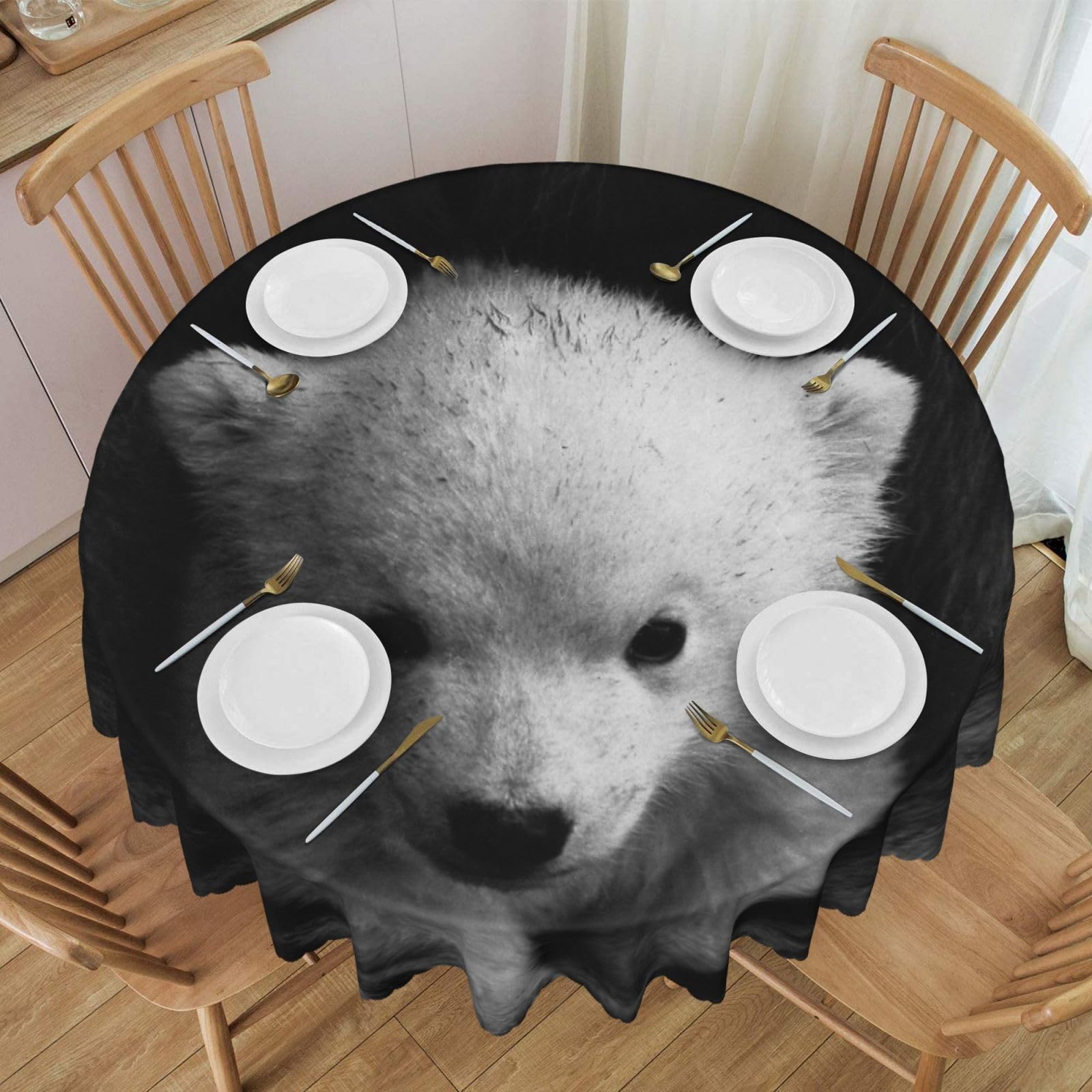 DCEHGEW 60 In Round Tablecloth with Lace, polar bear Printed Oilproof & Washable Fabric Picnic Table Cloth Table Covers