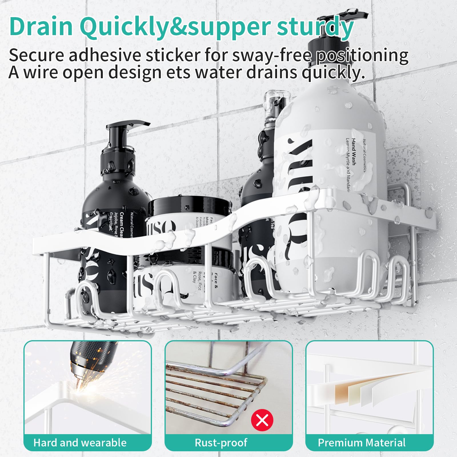 PKBD Rustproof Stainless Steel Shower Caddy 5 Pack, Bathroom Storage Accessory Shelf Organiser No Drilling Hanging - Image 4