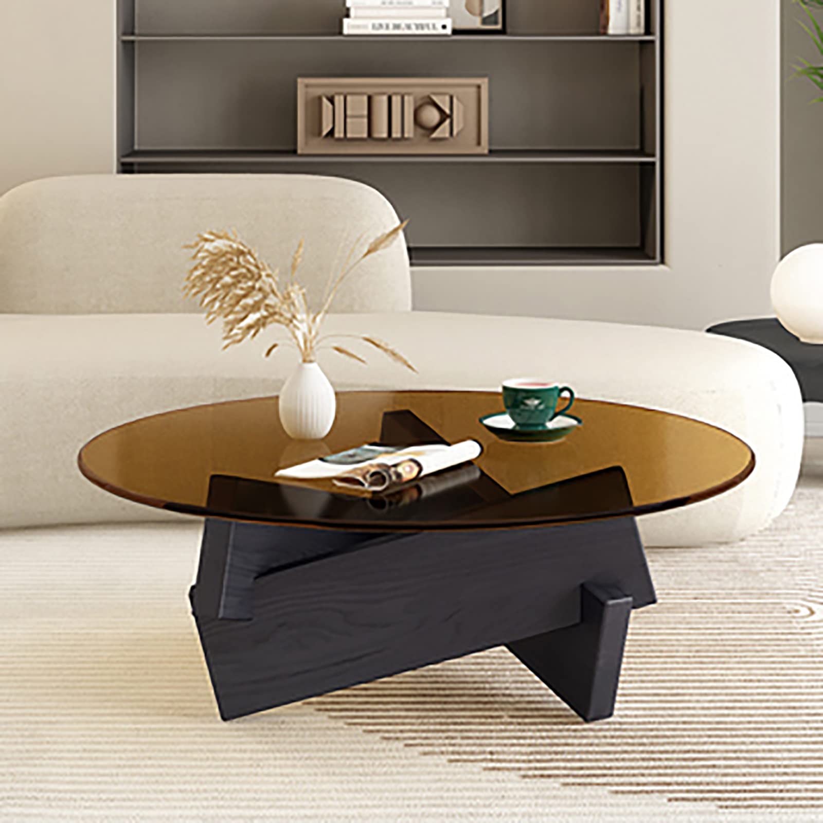 Table basse avec plateau en verre design du milieu du siècle pour salon