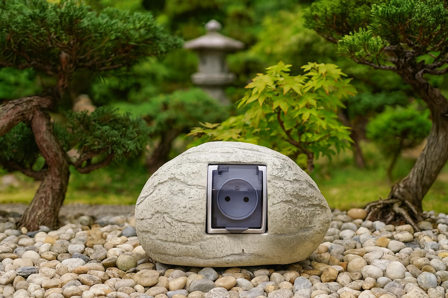 Prise électrique pierre évite les courts-circuits dans le jardin
