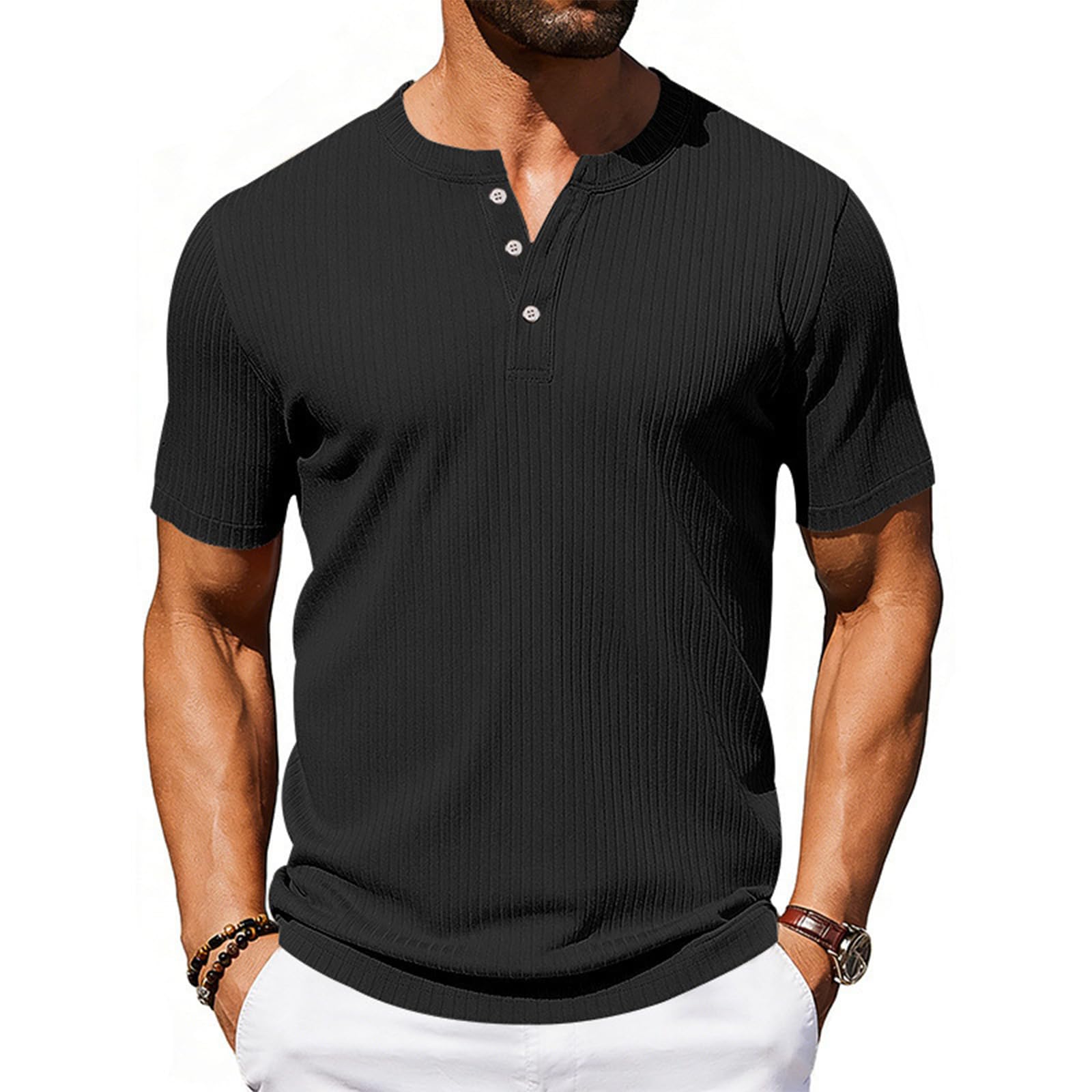 Mens Fashion Button Down Shirts Dressy Henley Shirt Crew Neck Short Sleeve Big and Tall Tshirts Mens Clothing