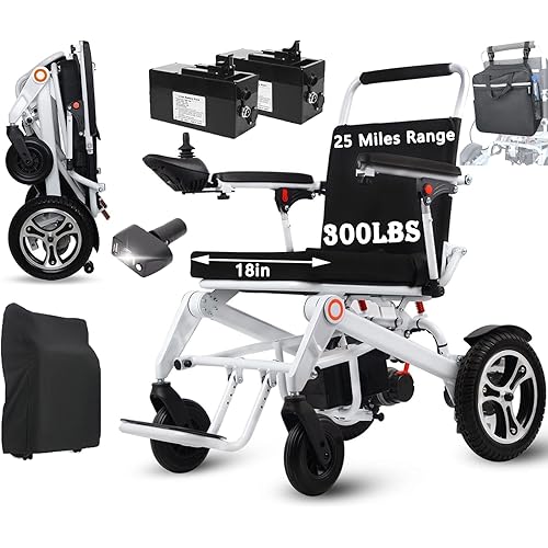25 Miles Electric Wheelchair for Adults with 2 * 10AH Li-ion Battery, All Terrain Power Wheelchairs, Lightweight Portable Motorized Wheelchairs for Adults & Seniors, Support 300lbs, Airline Approved