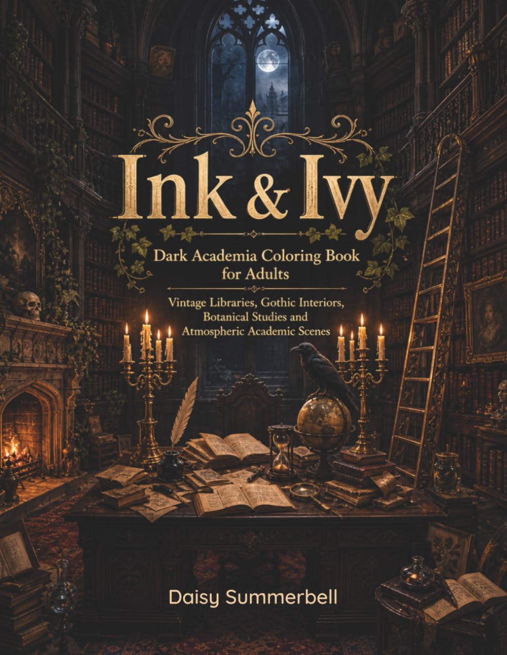 Ink & Ivy: Dark Academia Coloring Book for Adults — Vintage Libraries, Gothic Interiors, Botanical Studies and Atmospheric Academic Scenes (The Slow Pages)