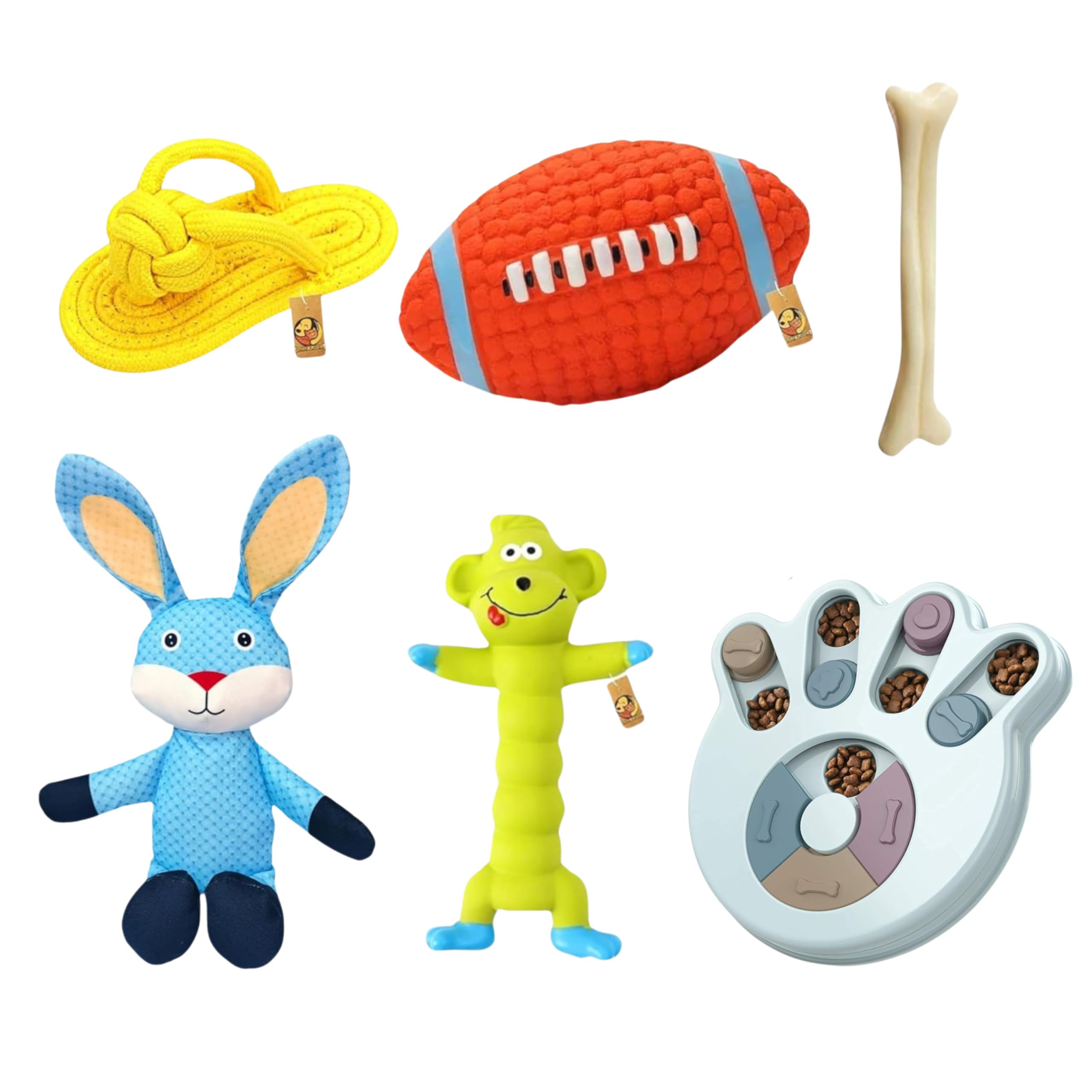 Foodie Puppies 6-in-1 Toys Gift Box for Small to Medium Dog (Deluxe Kit) | Slipper Rope, Nylon Bone, Rabbit Plush Toy, Green Monkey Squeaky Toy, Paw Puzzle Toy, American Rugby (B0CHFMMDCX) Amazon Price History, Amazon Price Tracker