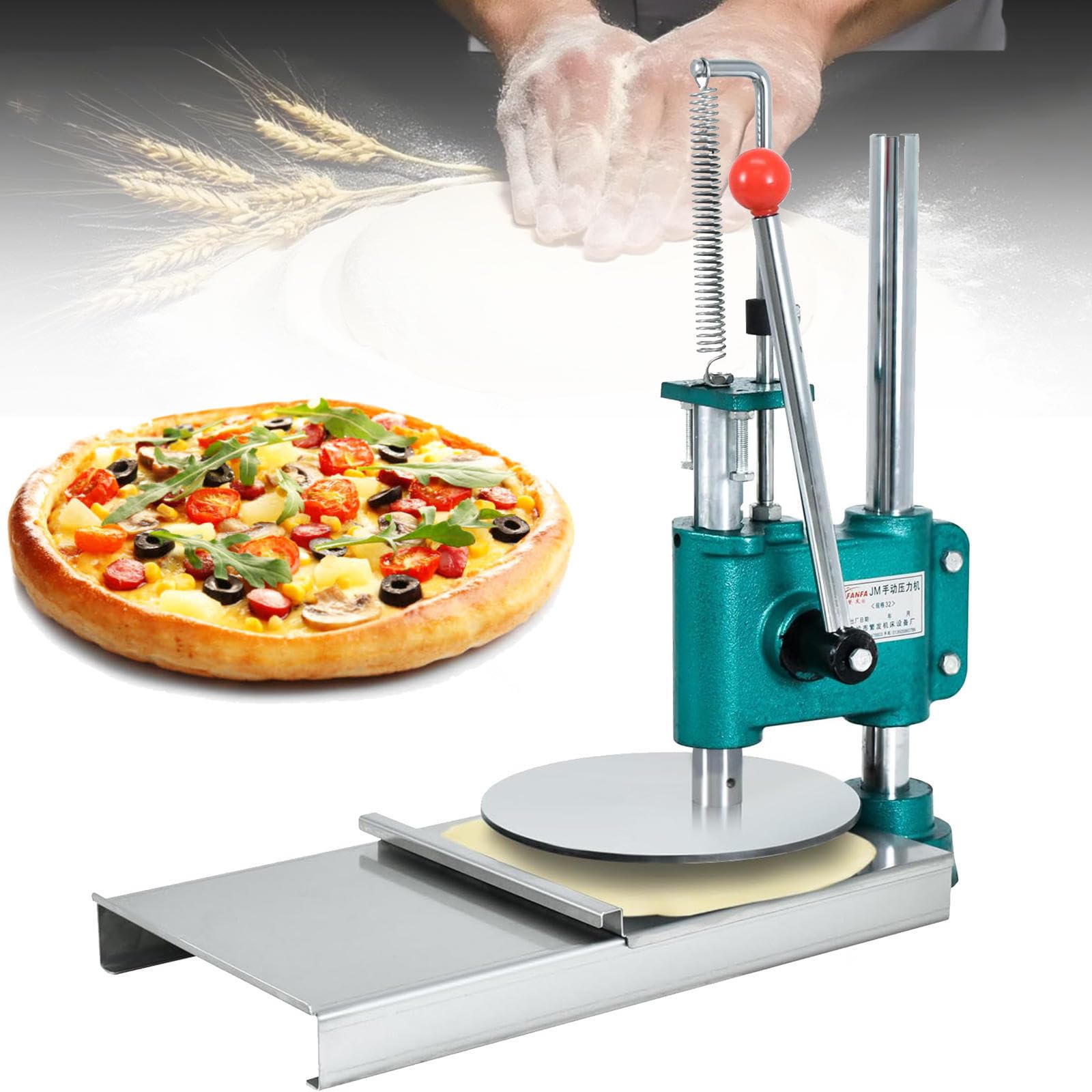 Ręczna prasa do ciasta do pizzy do domowego ciasta, regulowana grubość prasa do ciast ręcznych, klopsików i miękkich bułek, 22 cm