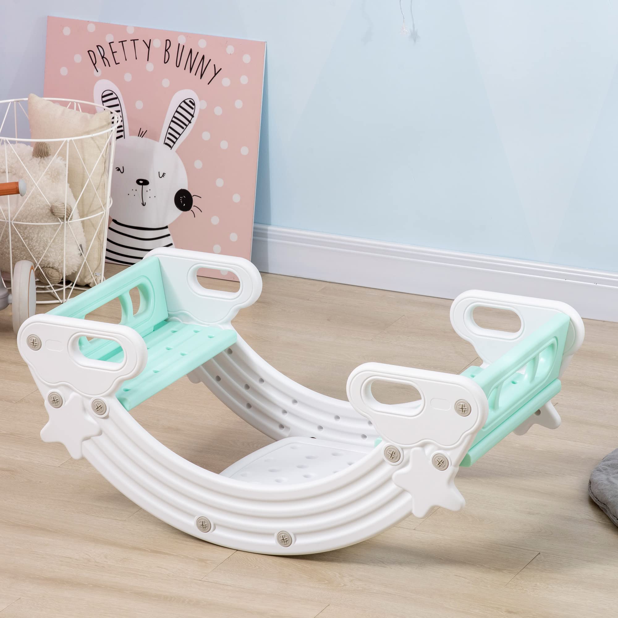 HOMCOM Balancín Mecedora para Niños de +18 Meses Balancín Infantil Multiuso Mesa y Silla Infantil con Reposabrazos 100x54x42 cm Gris