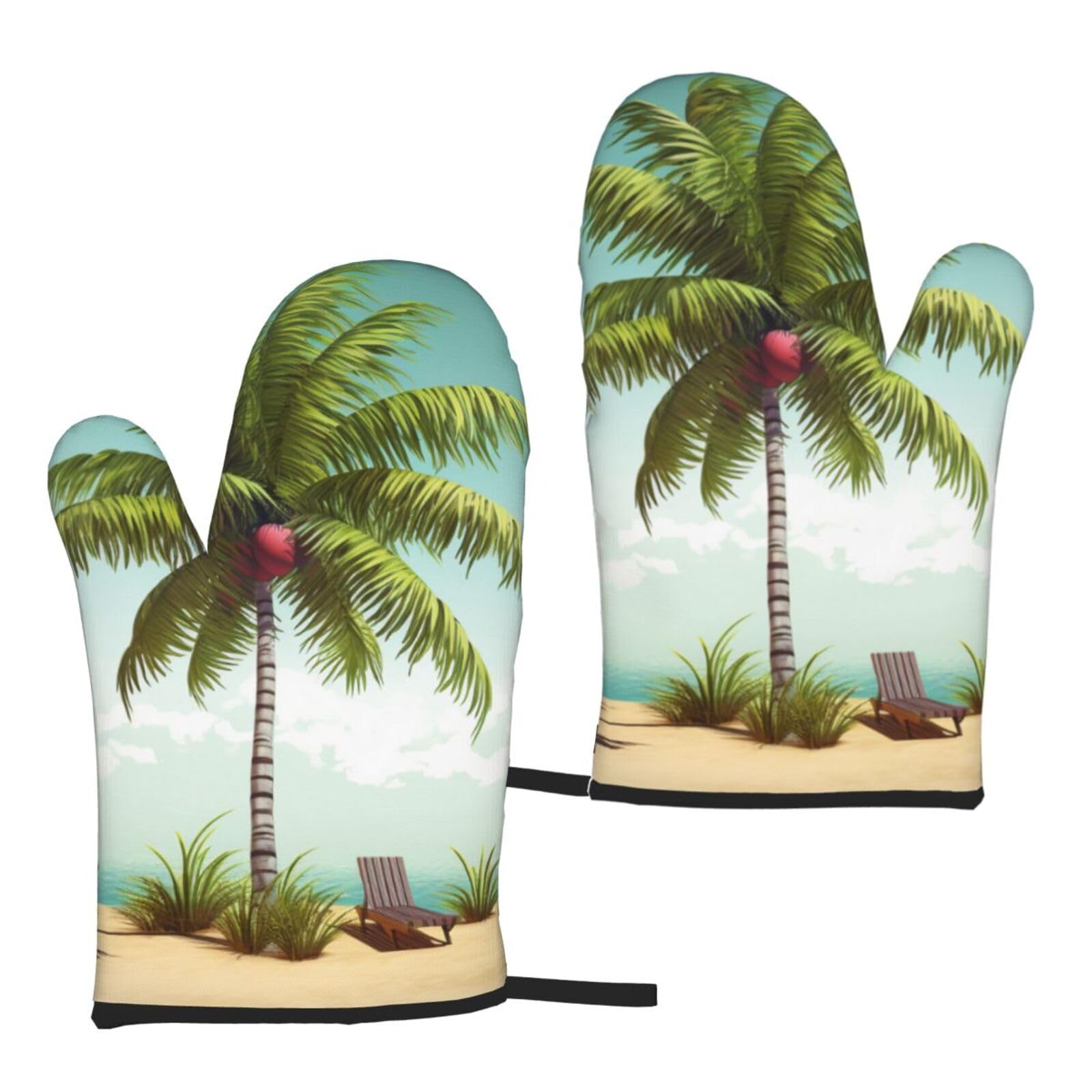 Tropical Palm Tree Printed Oven Mitts Sets 2 PCS Heat Resistant and Non-Slip Glove Potholder for Kitchen Cooking Baking Grilling