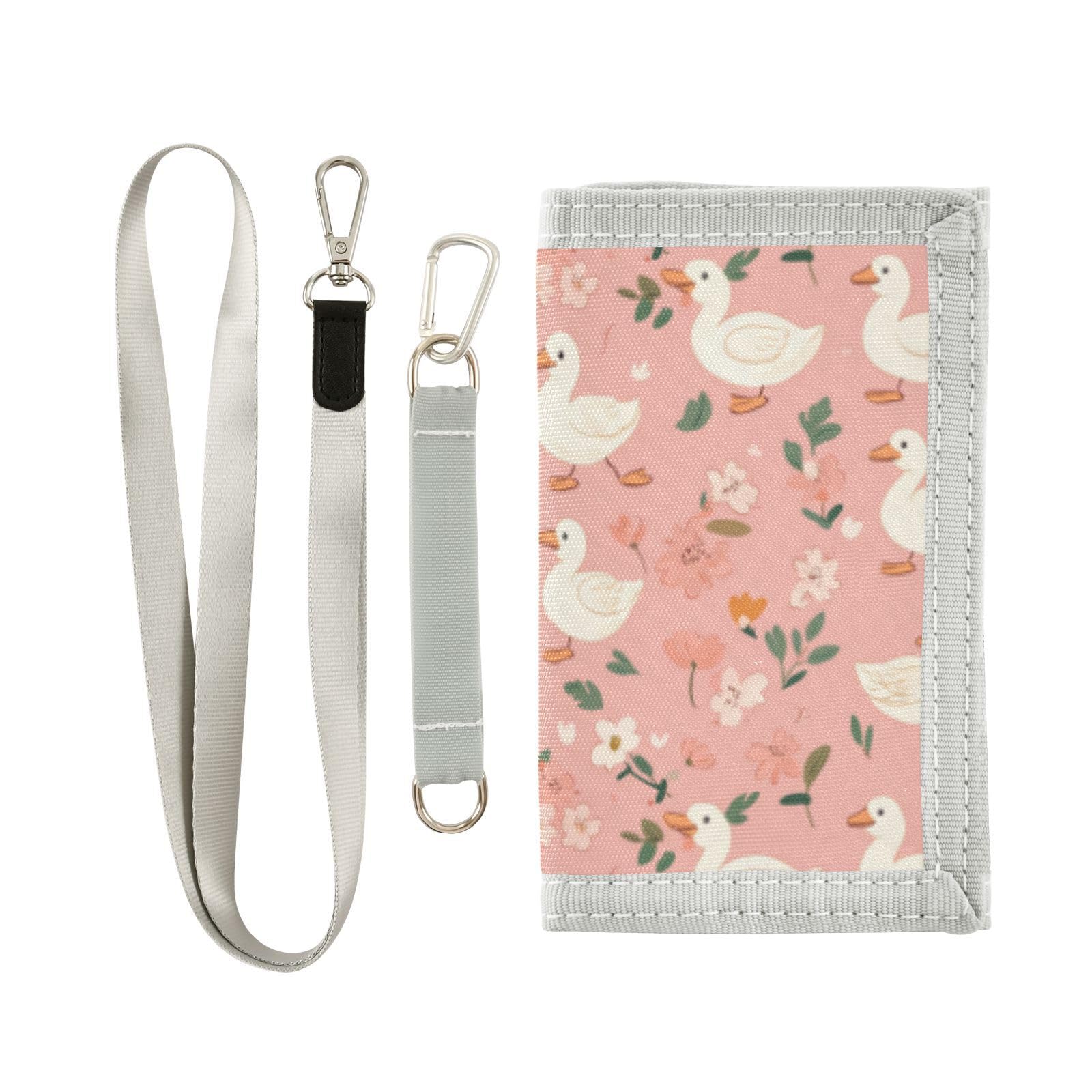 Wusikd Flowers Pink Kids Wallet for Boys Girls White Ducks Toddler Trifold Wallet Novelty Wallet for Teens Women Men