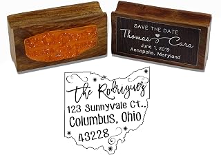 Printtoo Round Custom Ohio State Map Return Address Wood Mounted Stamp, Personalized Address Rubber Stamp, Handcrafted Rubber Stamp, Personalized Stationery Stamp
