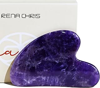 Rena Chris Gua Sha Facial Tools, Natural Amethyst Guasha Board for SPA Acupuncture Therapy Trigger Point Treatment, Gua Sha Scraping Massage Tool (Purple)